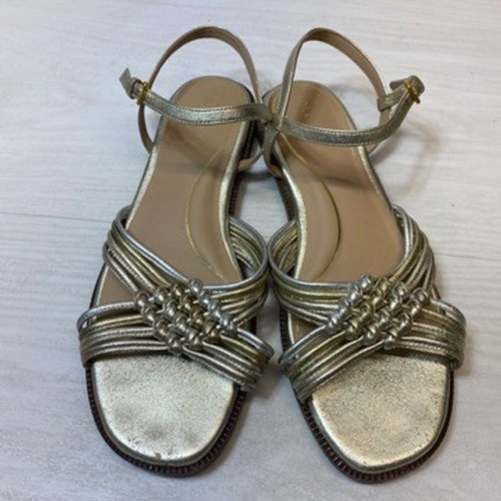 Cole Haan Womens 9.5B Grand 360 Flat Sandals Strappy Metallic Gold Silver W30228
